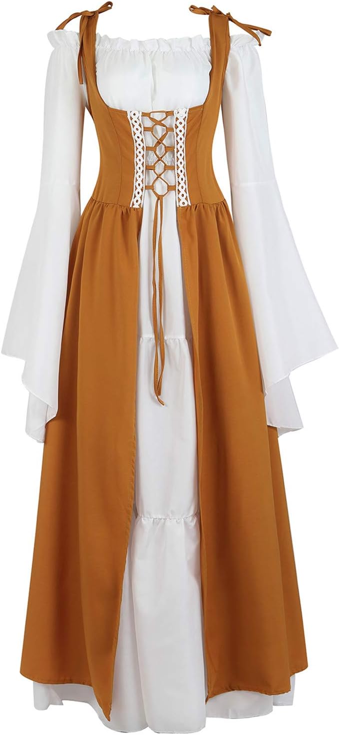 Kranchungel Renaissance Costume Women Dress: Flowy Long Sleeve Medieval Dress for Renaissance Faires & Medieval Festival