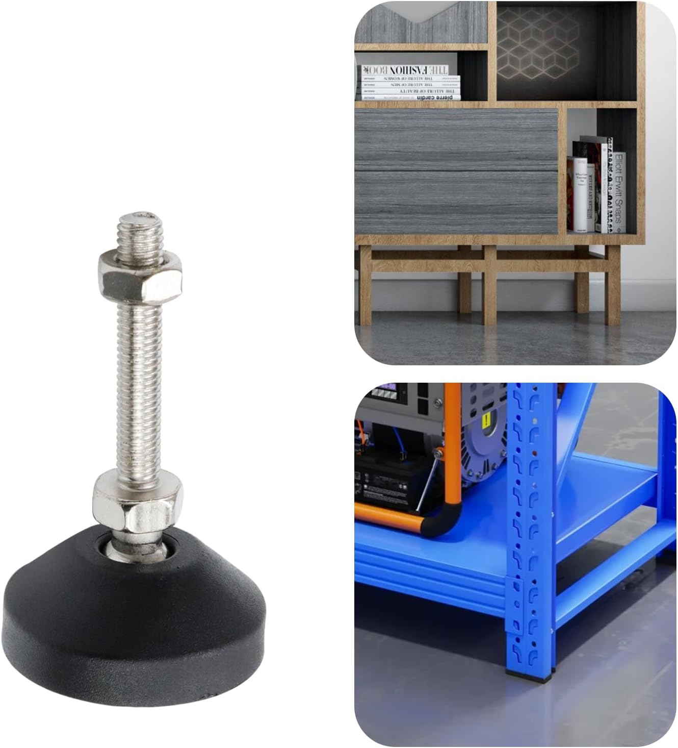 Antrader 4Pcs M8 x 2 Inch Steel Adjustable Leveling Feet,2 Inch Nylon Base | Reinforced Articulated Foot Cups for Furniture & Equipment,Anti-slip Dotted Rubber Base,Reduce Vibration & Protect Floors
