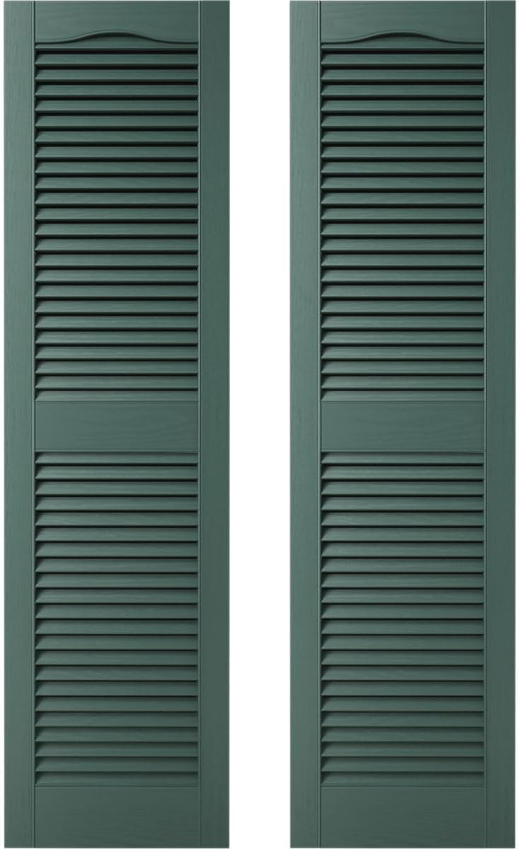 Ekena Millwork 14.5 in. W x 48 in. H Builders Edge, Standard Cathedral Top Center Mullion, Open Louver Shutters, Includes Matching Installation Spikes (Per Pair), 002 - Black