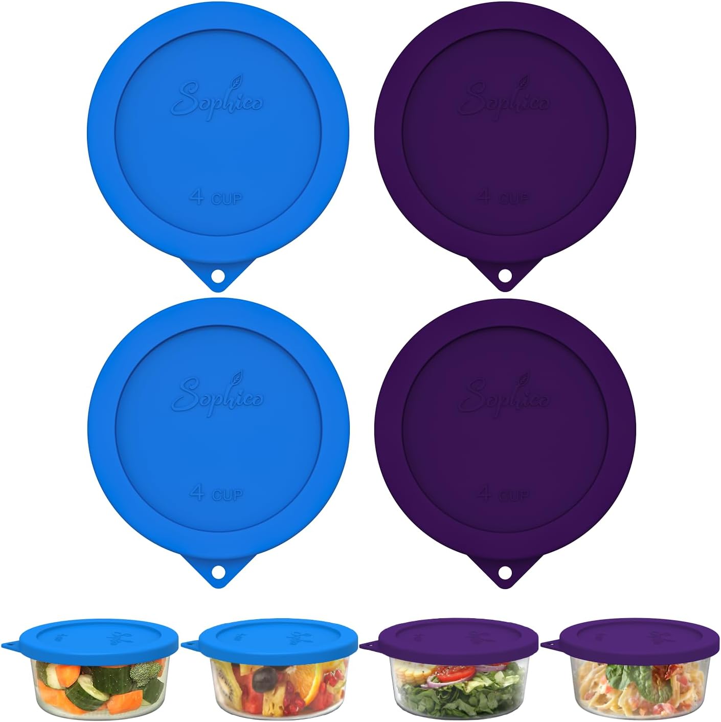 SOPHICO 4 Cup Silicone Lids Replacement for Pyrex & Anchor Hocking 7201-PC
