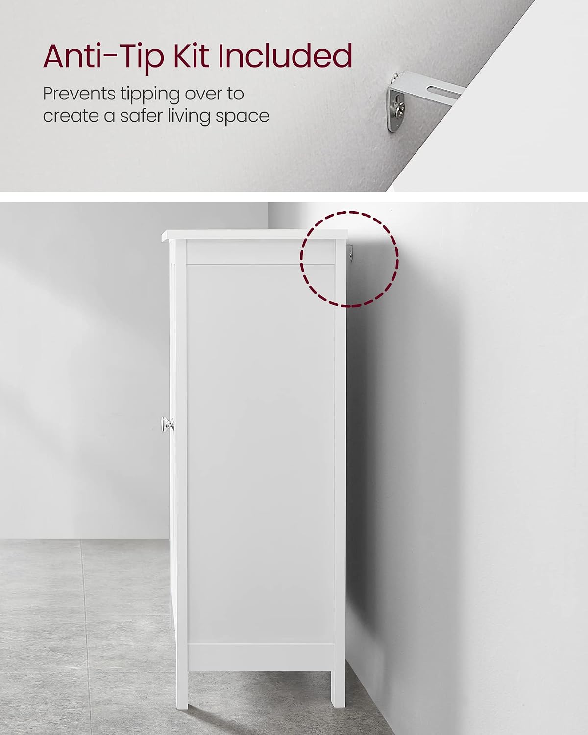 VASAGLE Floor Storage Cabinet, Freestanding Storage Unit with 2 Adjustable Shelves, for Bathroom Living Room Dining Kitchen, 11.8 x 23.6 x 31.5 Inches, Cloud White UBCB60WV1