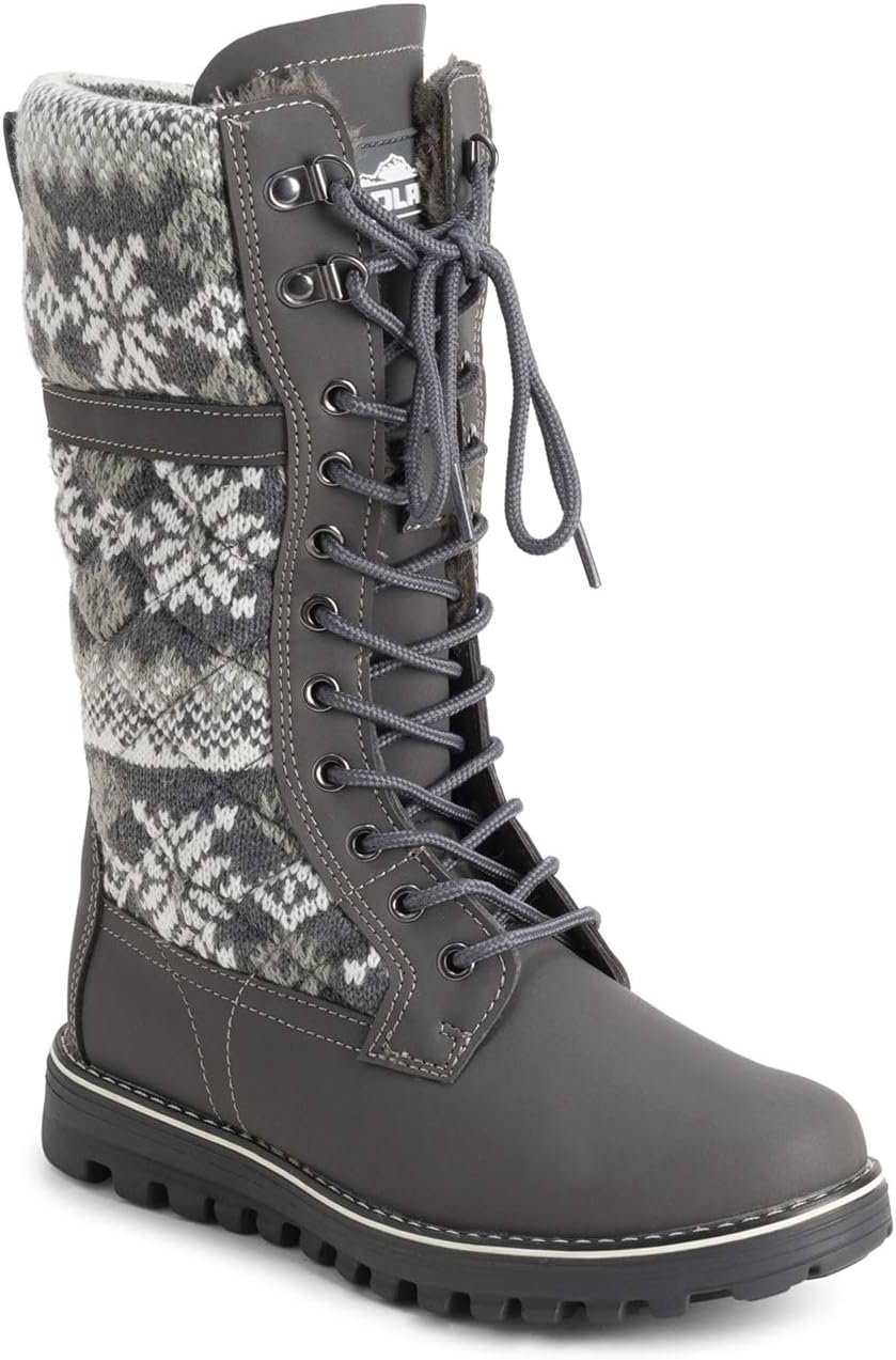 POLAR Womens Faux Fur Warm Thermal Waterproof Outdoor Walking Snow Winter Rubber Sole Calf Boots
