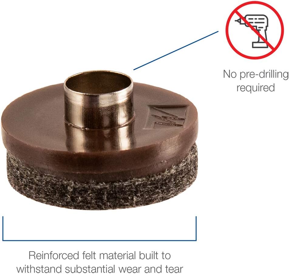 SoftTouch 1" Round Nail-On Felt Furniture Sliders, Protective Heavy-Duty Felt Pads for Wood Furniture and Hard Surfaces, 48-Count, Brown