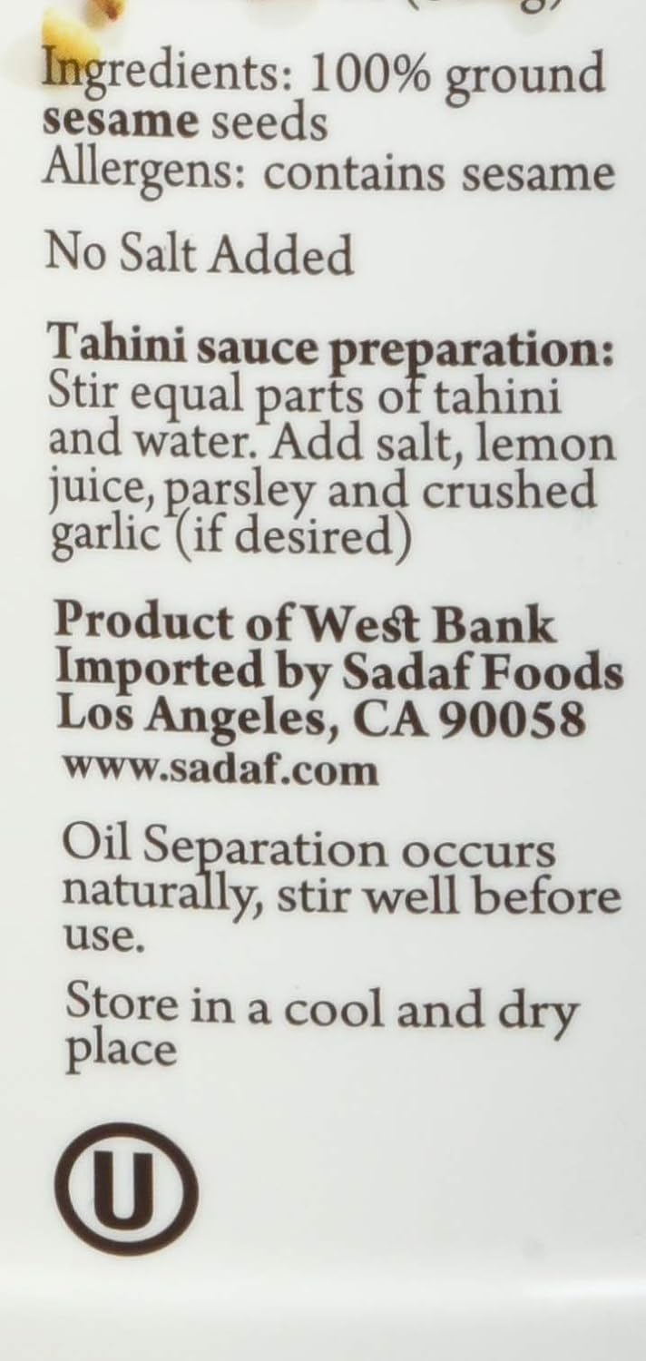 Sadaf Sesame Tahini Paste - 100% Pure Sesame Paste from ground sesame seeds - Tahini paste for Hummus