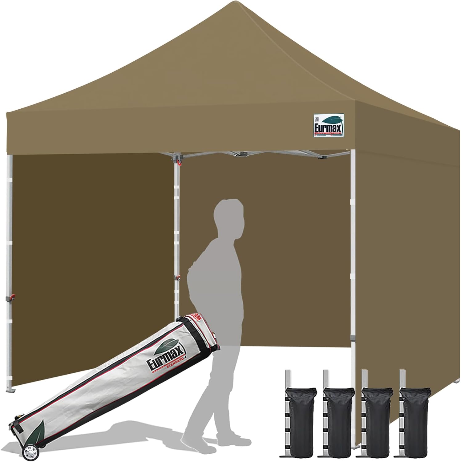 Eurmax USA 10x10 Pop Up Canopy Tent,Commercial Tent with Patented No-Tip Rolling Bag,4 Zippered Removable Walls,UV & Water Resistant Canopy Top,Heavy Duty Outdoor Gazebo,Instant Shelter(White)
