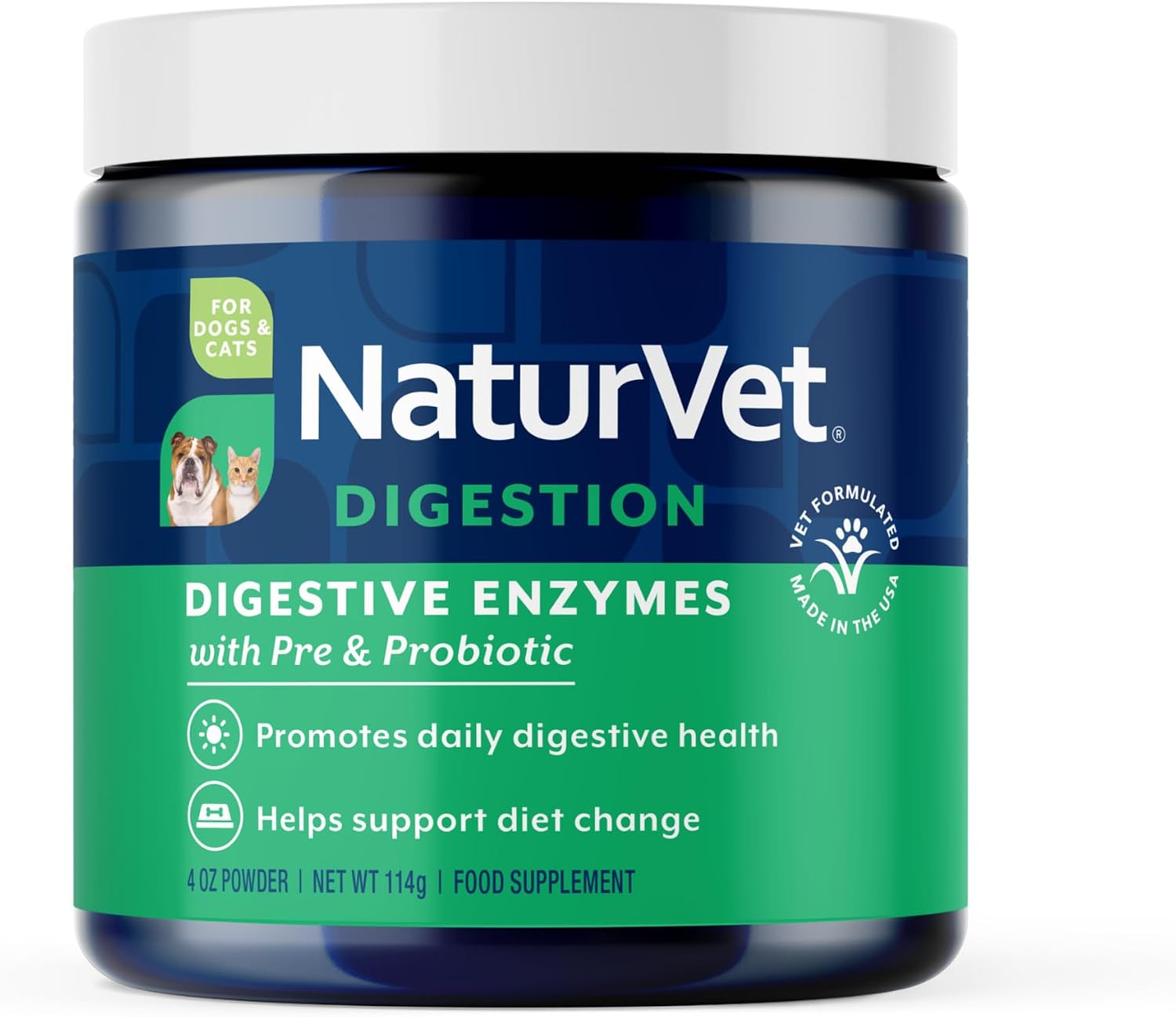 NaturVet Digestive Enzymes with Pre & Probiotic for Dogs & Cats - 8 oz | Supports Diet Changes & a Healthy Digestive Tract with Prebiotics, Powder