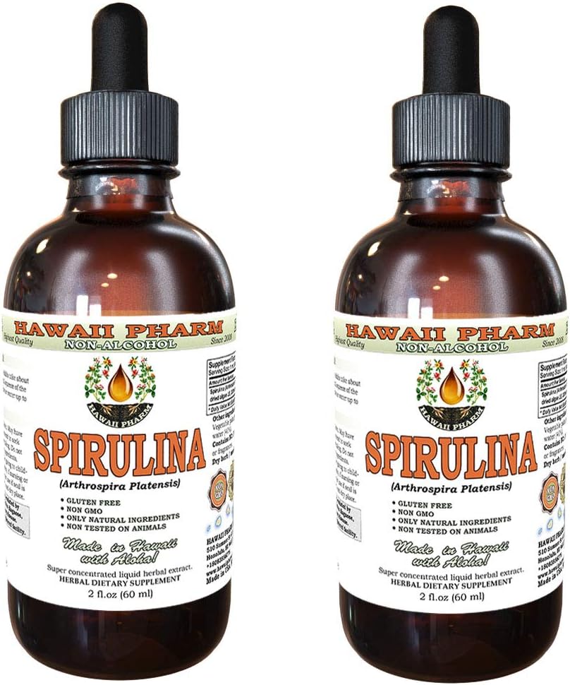 Hawaii Pharm Spirulina Alcohol-Free Liquid Extract, Professional Grade, Small Batch Crafted Spirulina (Arthrospira platensis) Dried Algae Glycerite Natural Herbal Supplement, 2 fl.oz