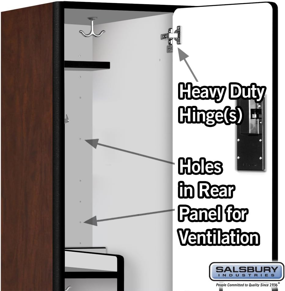 Salsbury Industries 2-Tier S-Style Extra Wide Designer Wood Locker with One Wide Storage Unit, 6-Feet High by 18-Inch Deep, Mahogany