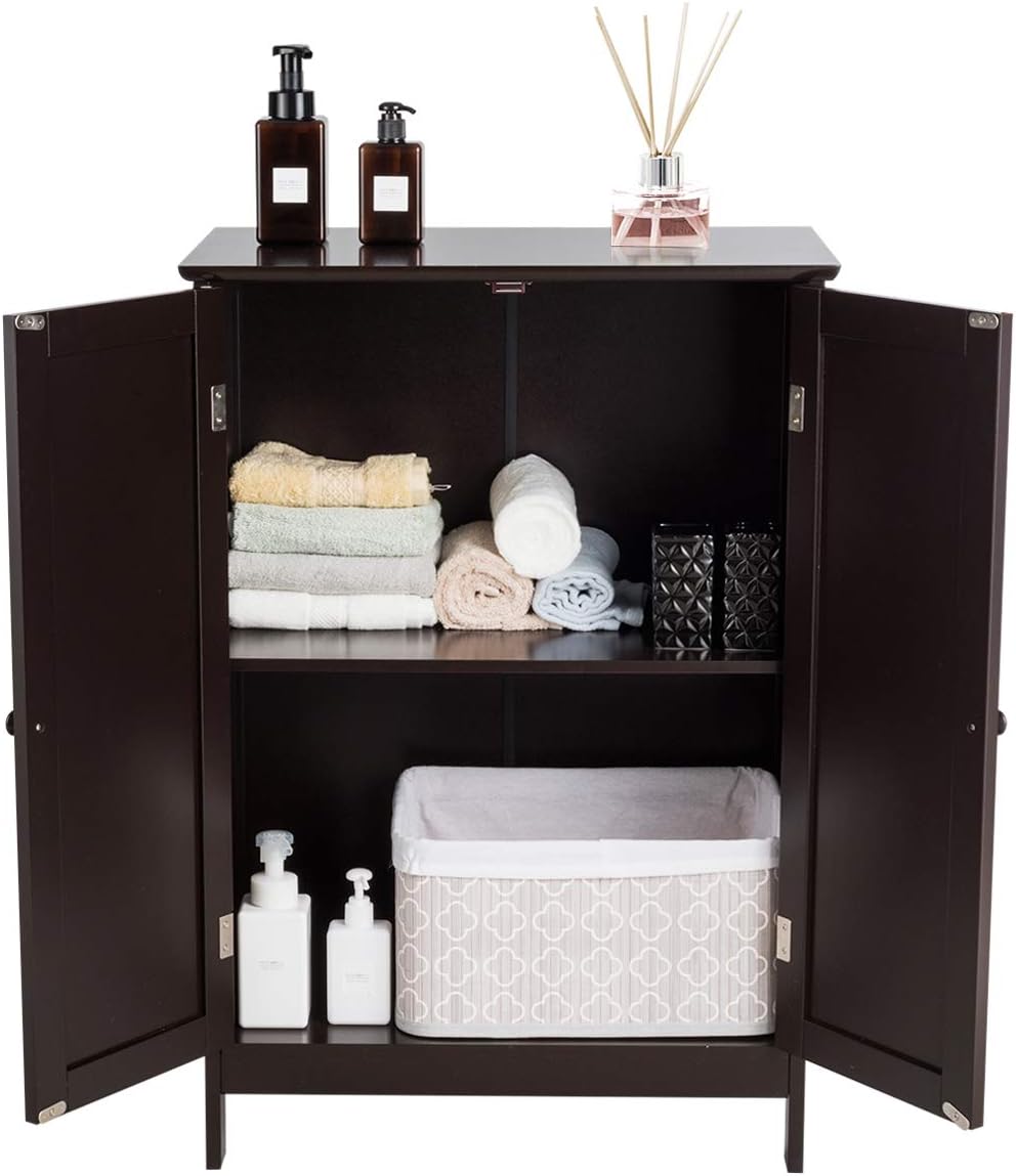 GLACER Bathroom Floor Cabinet, Wooden Storage Cabinet (White)