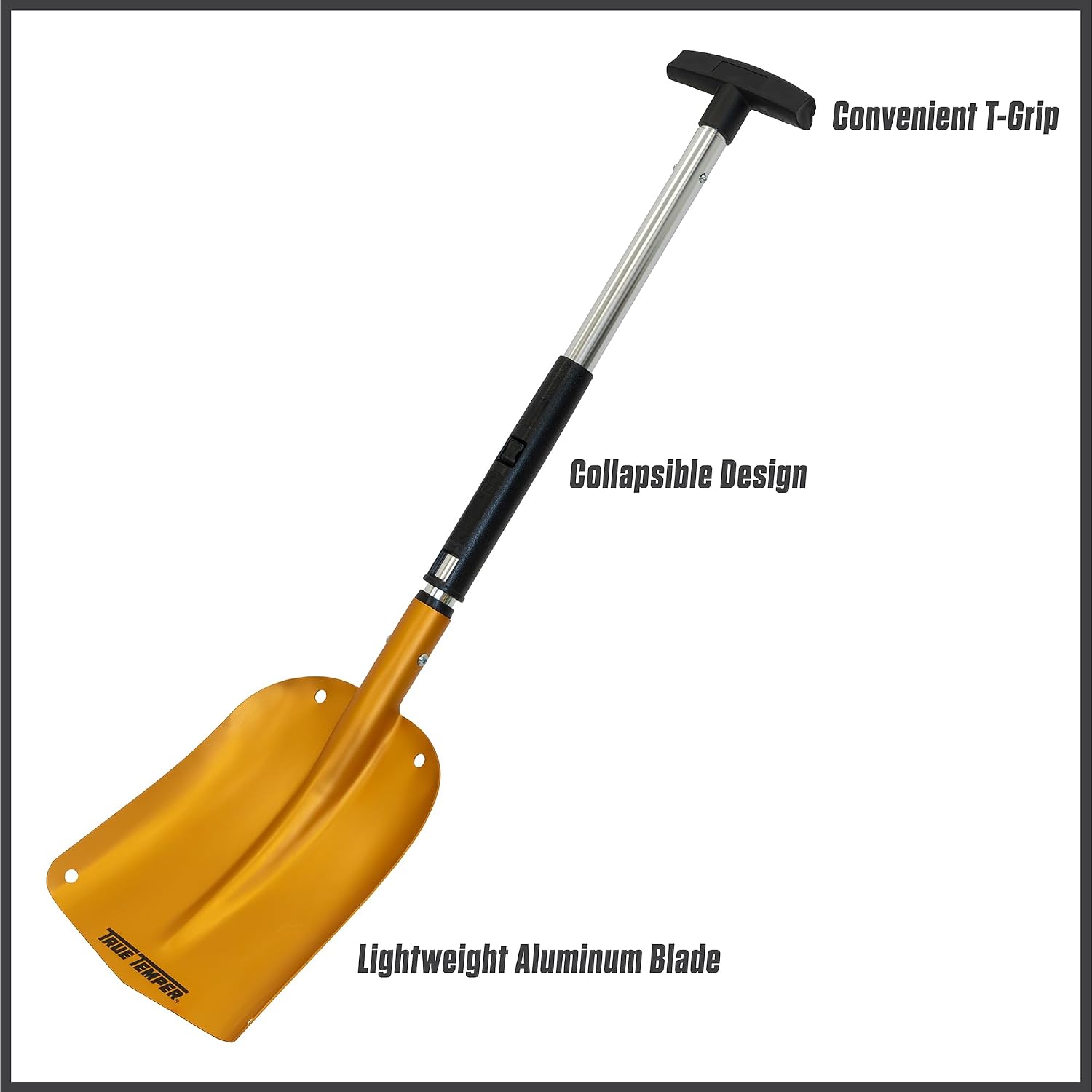 True Temper 3-in-1 Emergency Shovel for Car or Truck, Foldable with Ice Scraper, Ice Brush, Compact Storage for Vehicle or Hiking, Use in Snow, Dirt