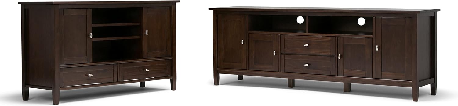 SIMPLIHOME Warm Shaker 47" Wide Solid Wood TV Stand in Light Golden Brown