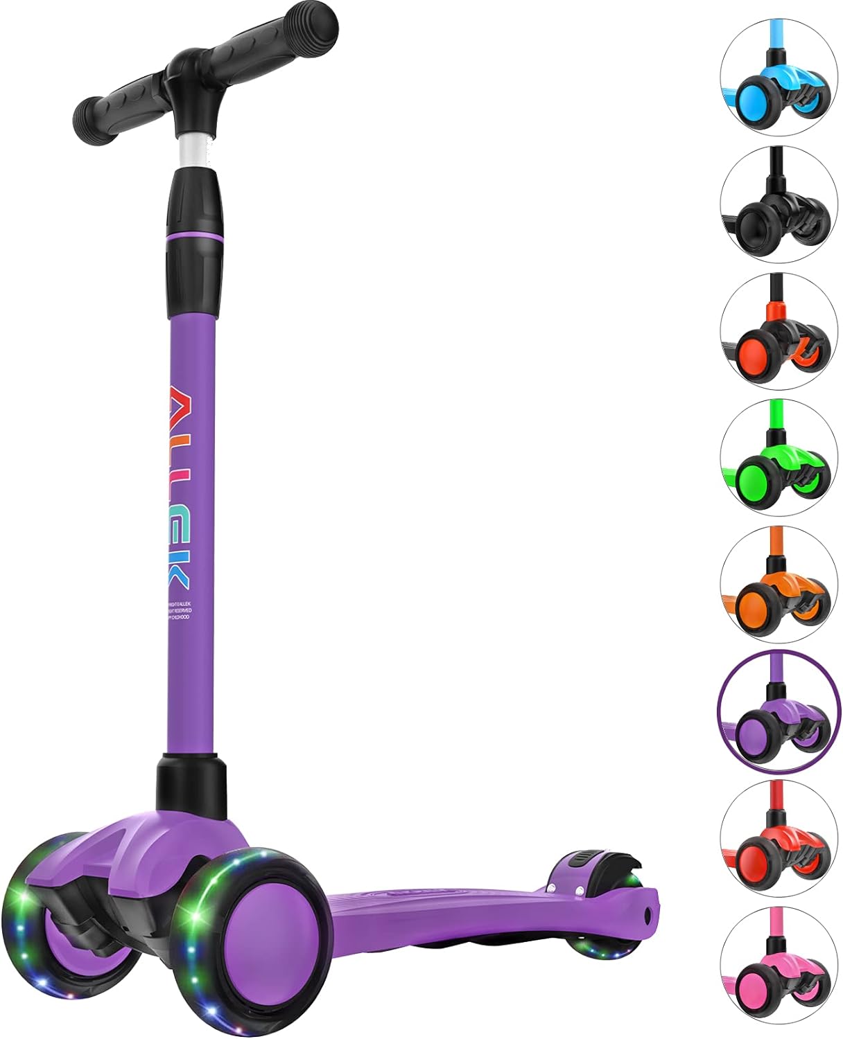 Allek Kick Scooter B03, Lean 'N Glide 3-Wheeled Push Scooter with Extra Wide PU Light-Up Wheels
