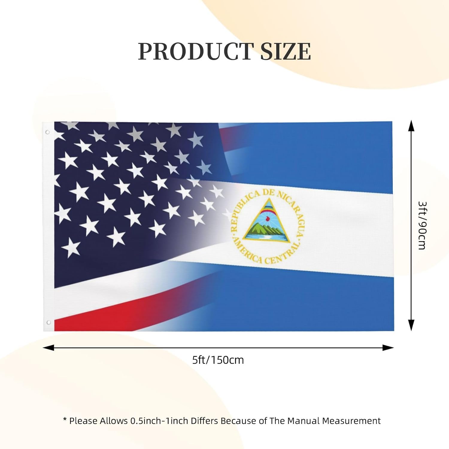 Nicaragua Nicaraguan And American Flag America USA 3x5 Ft Patriotic Banner Outdoor Indoor Decoration National Flags for Garden Car Yard Outside Decor