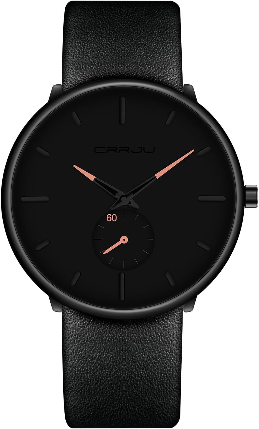 Mens Watches Ultra-Thin Minimalist Waterproof-Fashion Wrist Watch for Men Unisex Dress with Leather Band