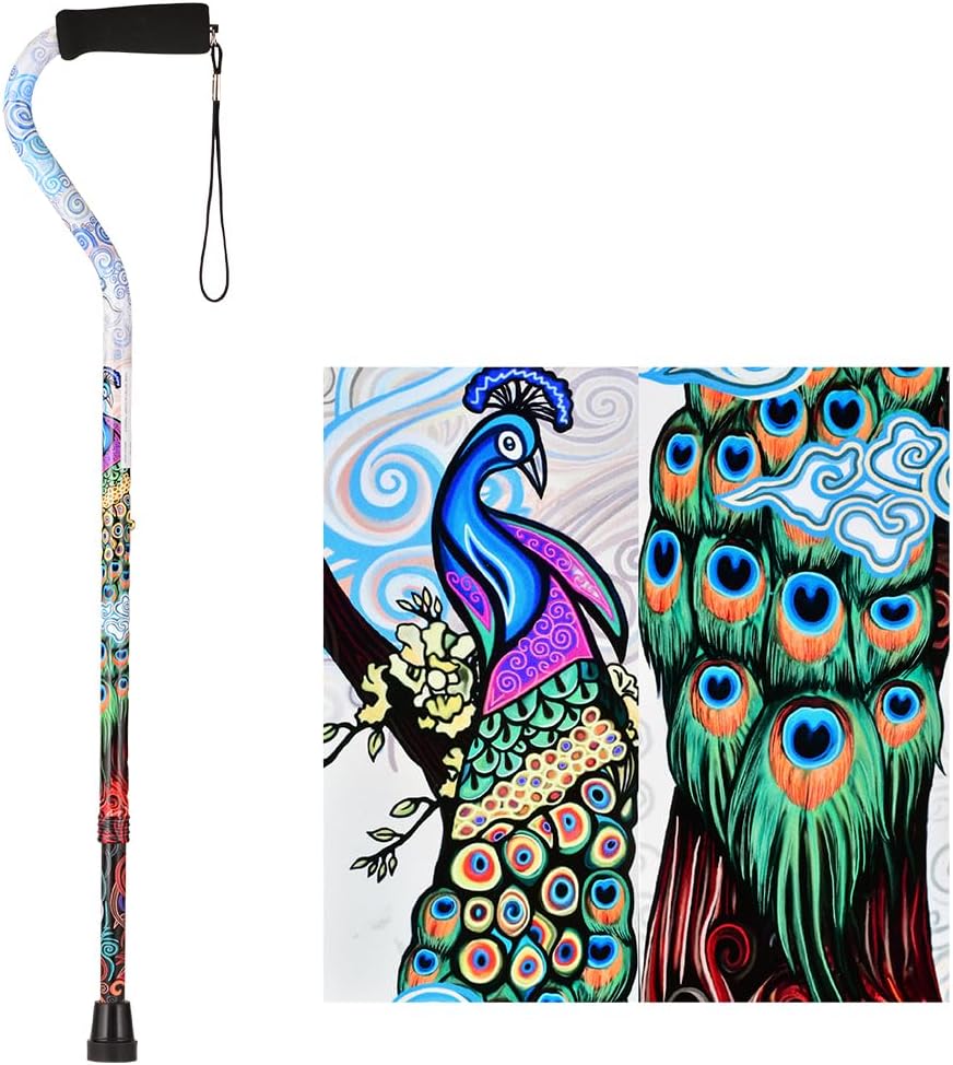 NOVA Designer Walking Cane with Offset Handle, Lightweight Adjustable Walking Stick with Carrying Strap, “Maui Flowers” Design