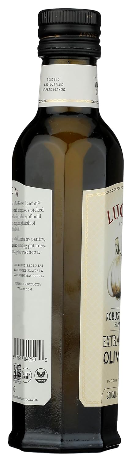 Lucini Italia Delicate Lemon Extra Virgin Olive Oil - EVOO Infused with Fresh Lemon - Olive Oil for Marinade, Grilling, Roasting, Baking - Non-GMO Verified, Whole30 Approved, Kosher, 250mL