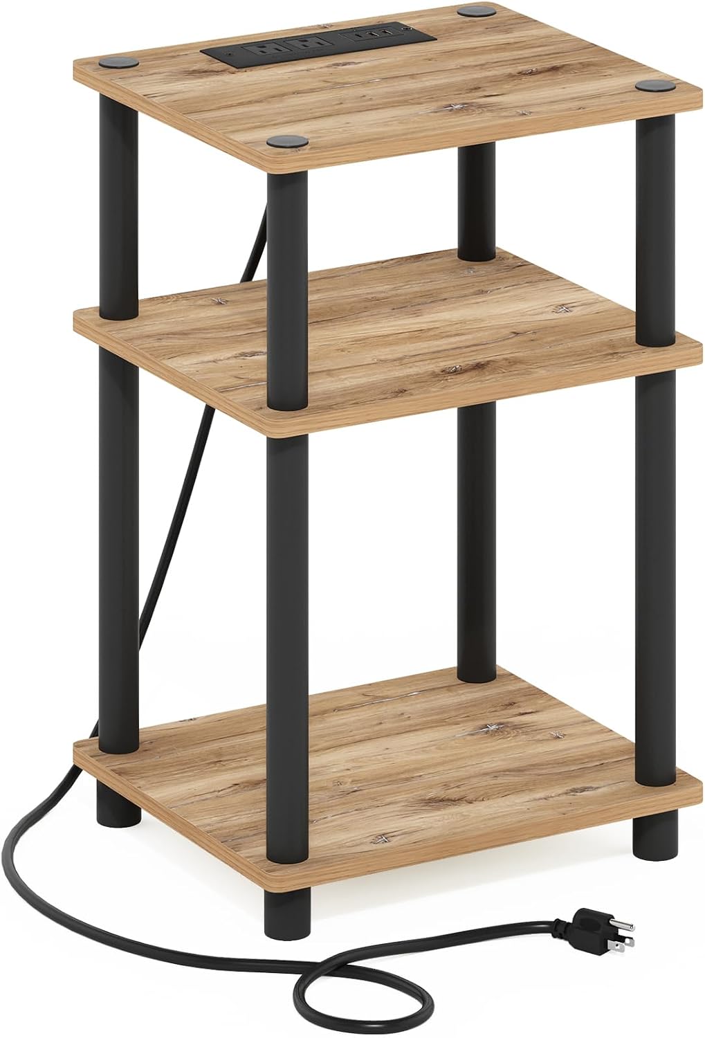 Furinno Turn-N-Tube End Table Corner Shelves, Set of 2, Dark Cherry/Black | Stackable Modern End Table with Open Shelf, Night Stand, Bedside Table, for Living Room, Bedroom