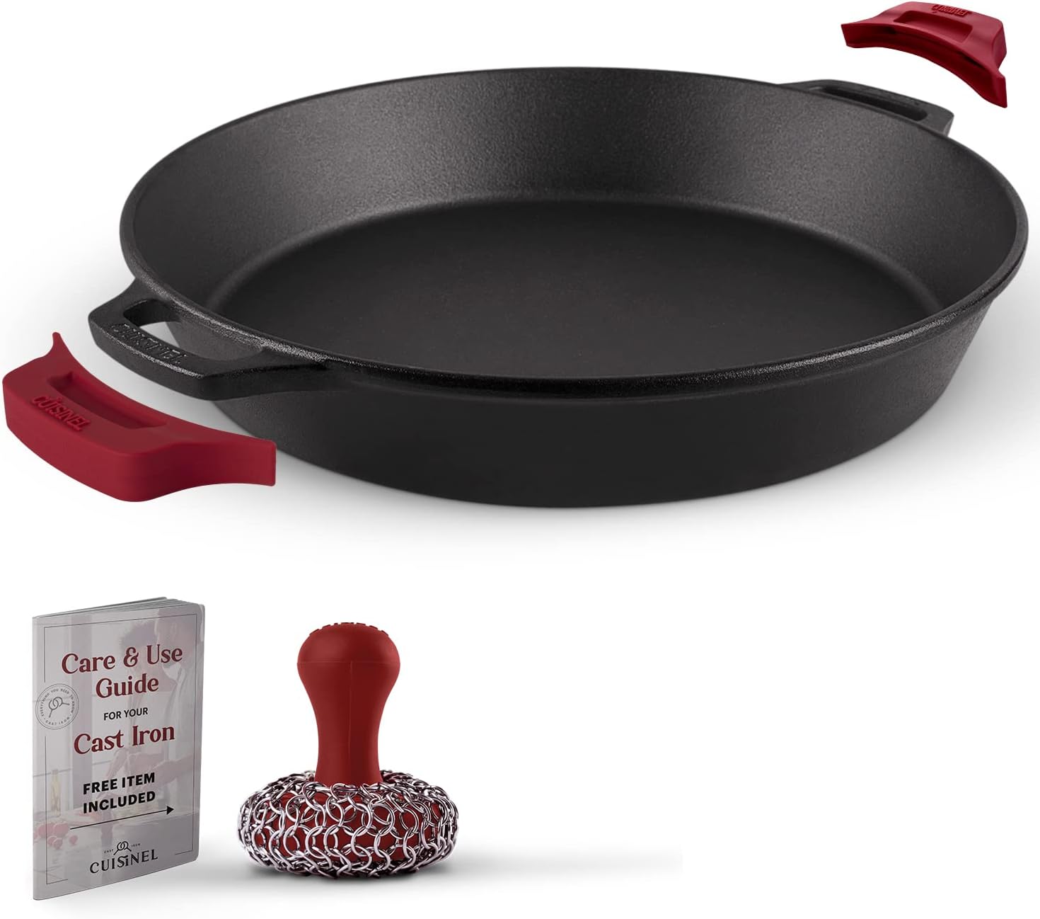 Cuisinel Cast Iron Skillet with Lid - 10"-Inch Pre-Seasoned Frying Pan + Glass Cover + Heat-Resistant Handle Holder - Indoor/Outdoor Use - Grill, Stove, Camp Firepit, Induction - Oven Safe Cookware