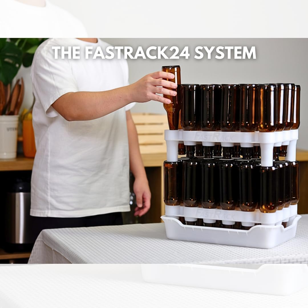 FASTFERMENT - 24-Bottle Drying Rack & Tray| Bottle Drying Tree Alternative | Dry & Store Your Wine or Bomber/Belgian Bottles | 2-Stackable Racks