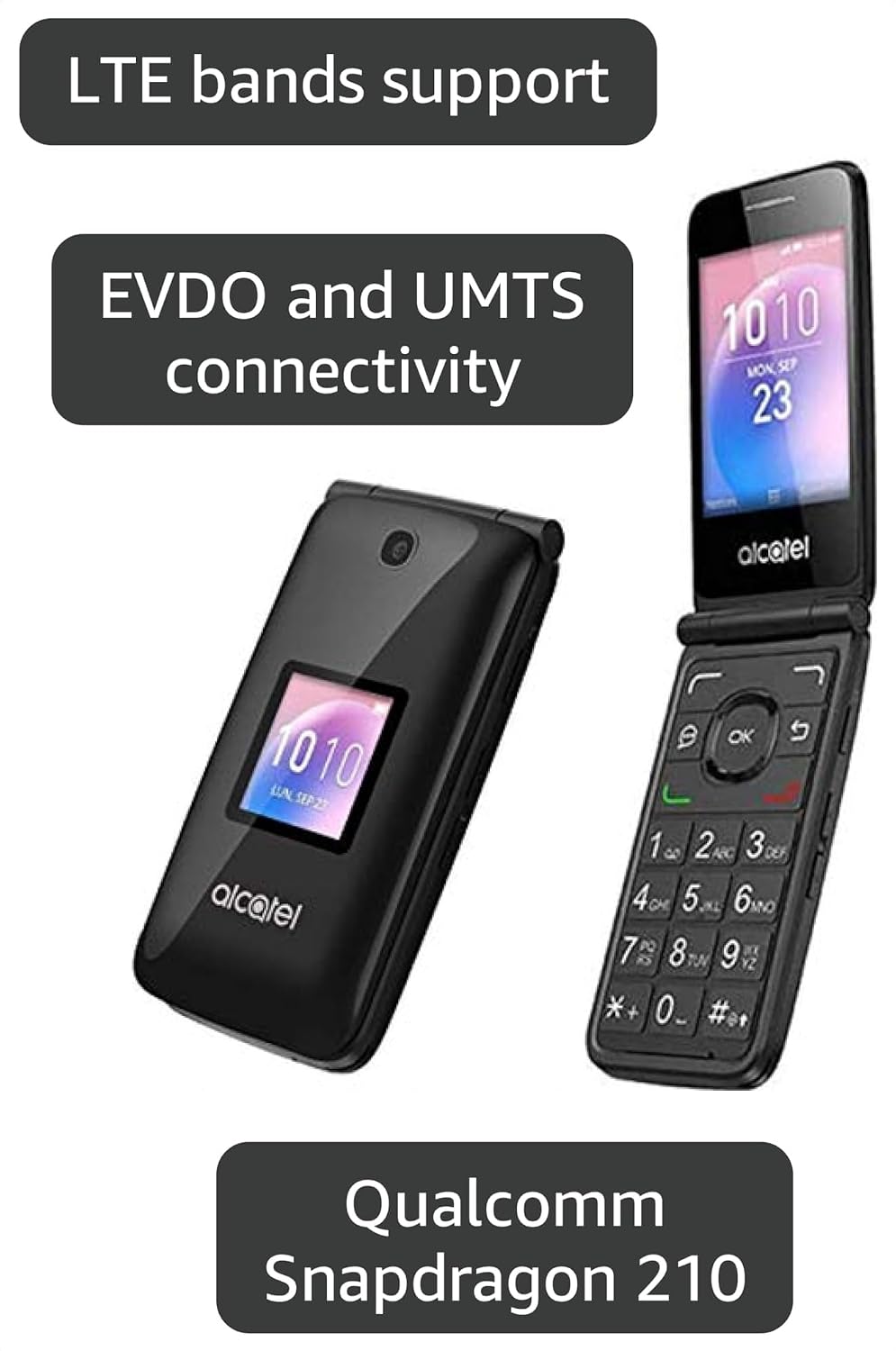 Alcatel GO FLIP (4044V) Black, Factory Unlocked (Renewed)