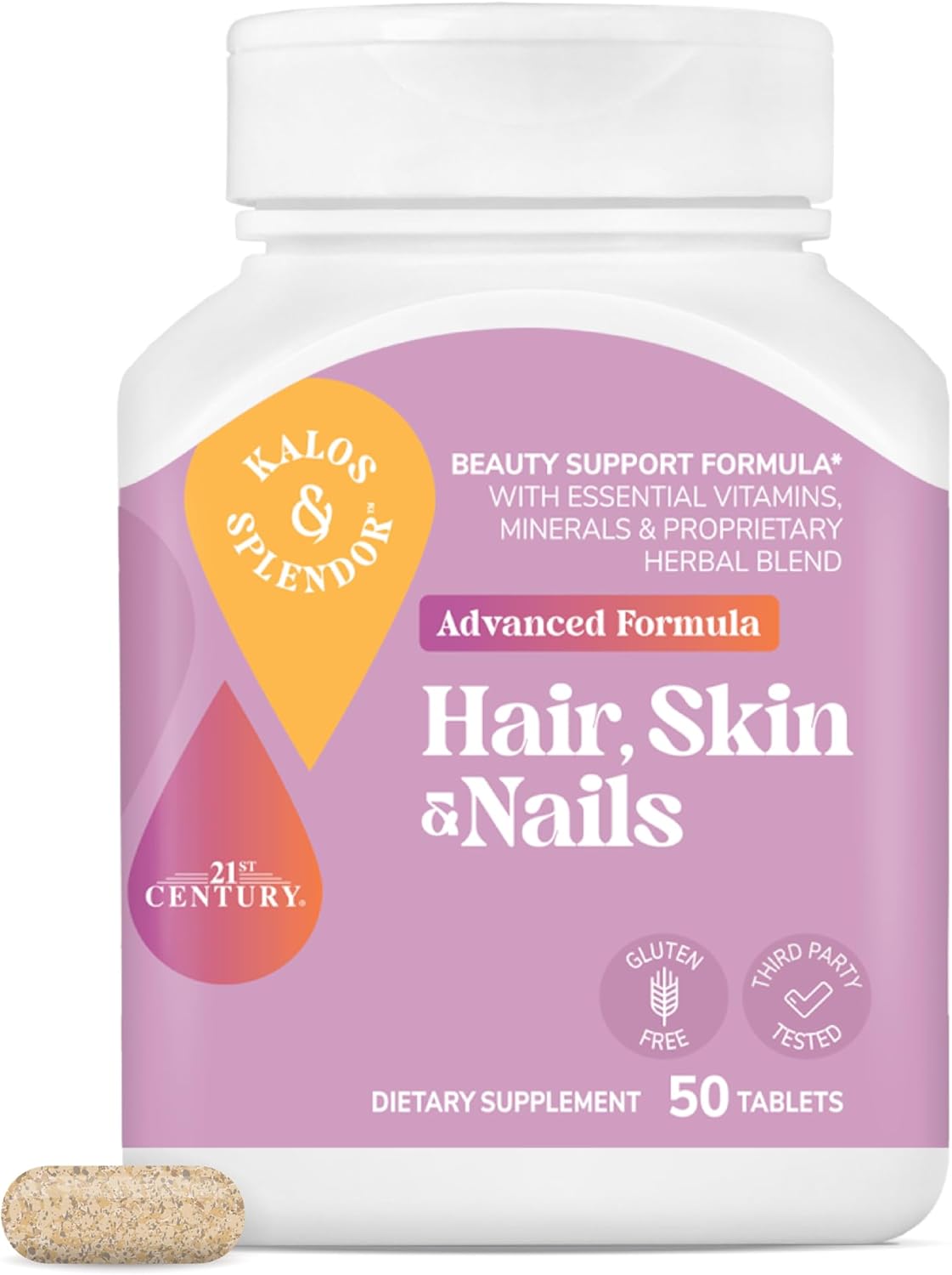 21st Century Hair, Skin and Nails Advanced Formula Caplets, 50 Count | Advanced Hair, Skin & Nails Formula with Vitamins, Minerals & Herbs