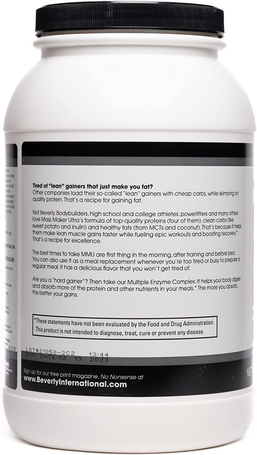 Beverly International Mass Maker Ultra, Vanilla, 14 Servings, 3 lb | Build Lean Mass, Milk Protein Isolate, Whey Protein Isolate + Egg, MCT Oil, Clean Carbs, Great Taste