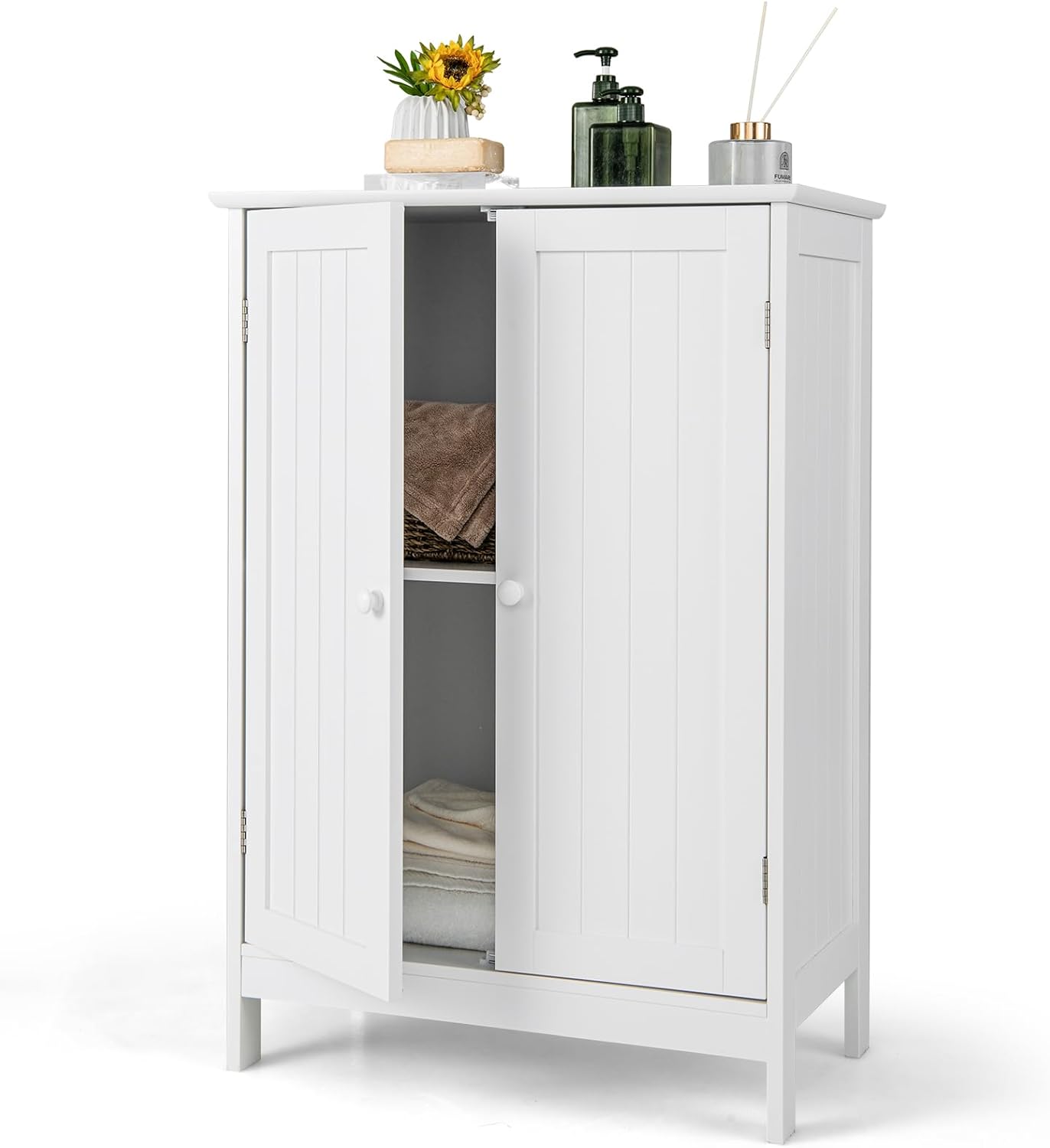 GLACER Bathroom Floor Cabinet, Wooden Storage Cabinet (White)