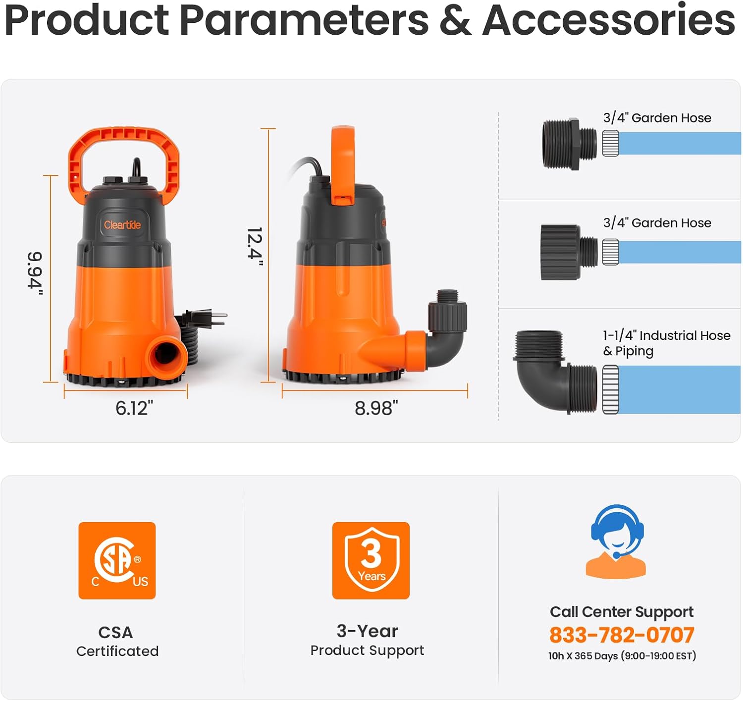 Submersible Utility Water Pump, 2400 GPH Portable Sump Pump with Copper Motor, Plug and Work for Pond, Garden Watering, Pool Transfer, Hot Tub Emptying