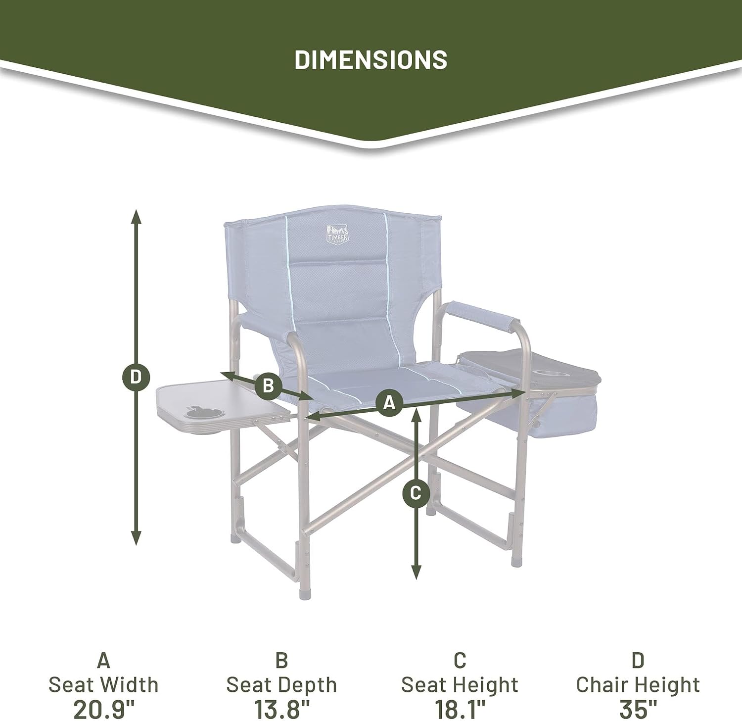 TIMBER RIDGE Lightweight Camping Chair, Portable Laurel Director's Chair with Foldable Side Table, Cooler Bag & Mesh Pocket, Compact Outdoor Folding Lawn Chair, Supports 300lbs, Grey