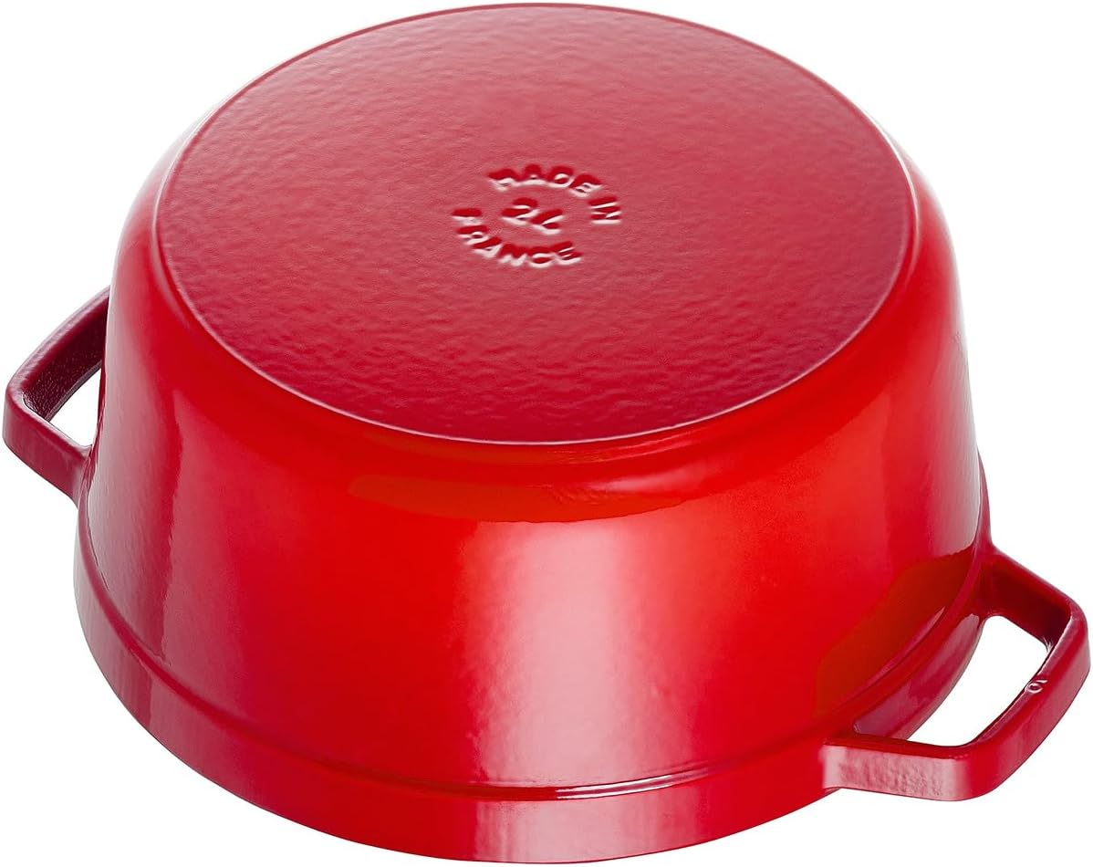 Staub Cast Iron Round Cocotte, Dutch Oven, 5.5-quart, serves 5-6, Made in France, Cherry