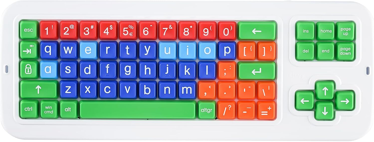 Clevy Keyboard Tri-Mode Uppercase - Kids Uppercase USB & Blutooth Compatible Colorful Spill Proof Keyboard for Early Education - Designed to Help Teach Computer and Keyboard Skills to Children