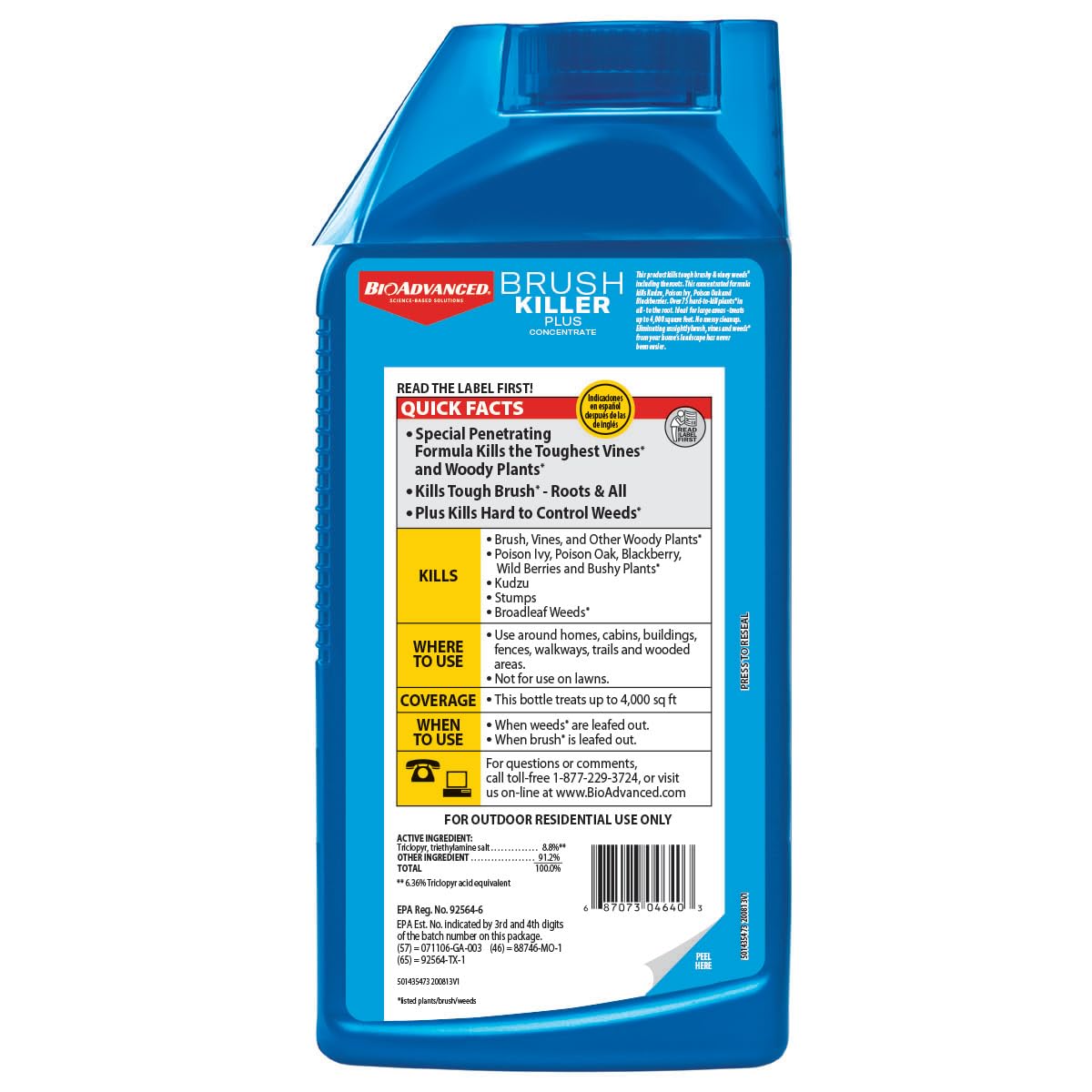 BioAdvanced Brush Killer Plus Concentrate - Mix & Spray - Kills Tough Brush like Poison Ivy and Kudzu - Visible Results in 1-6 Weeks - Rainproof in