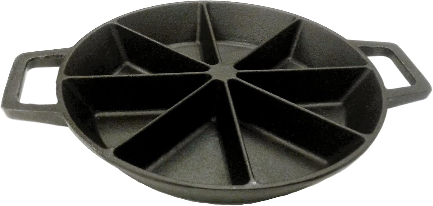 Bayou Classic 10-in Cast Iron Wedge Cornbread Skillet Features Side Loop Handles For Easy Transport Bakes 8 Wedges of Cornbread
