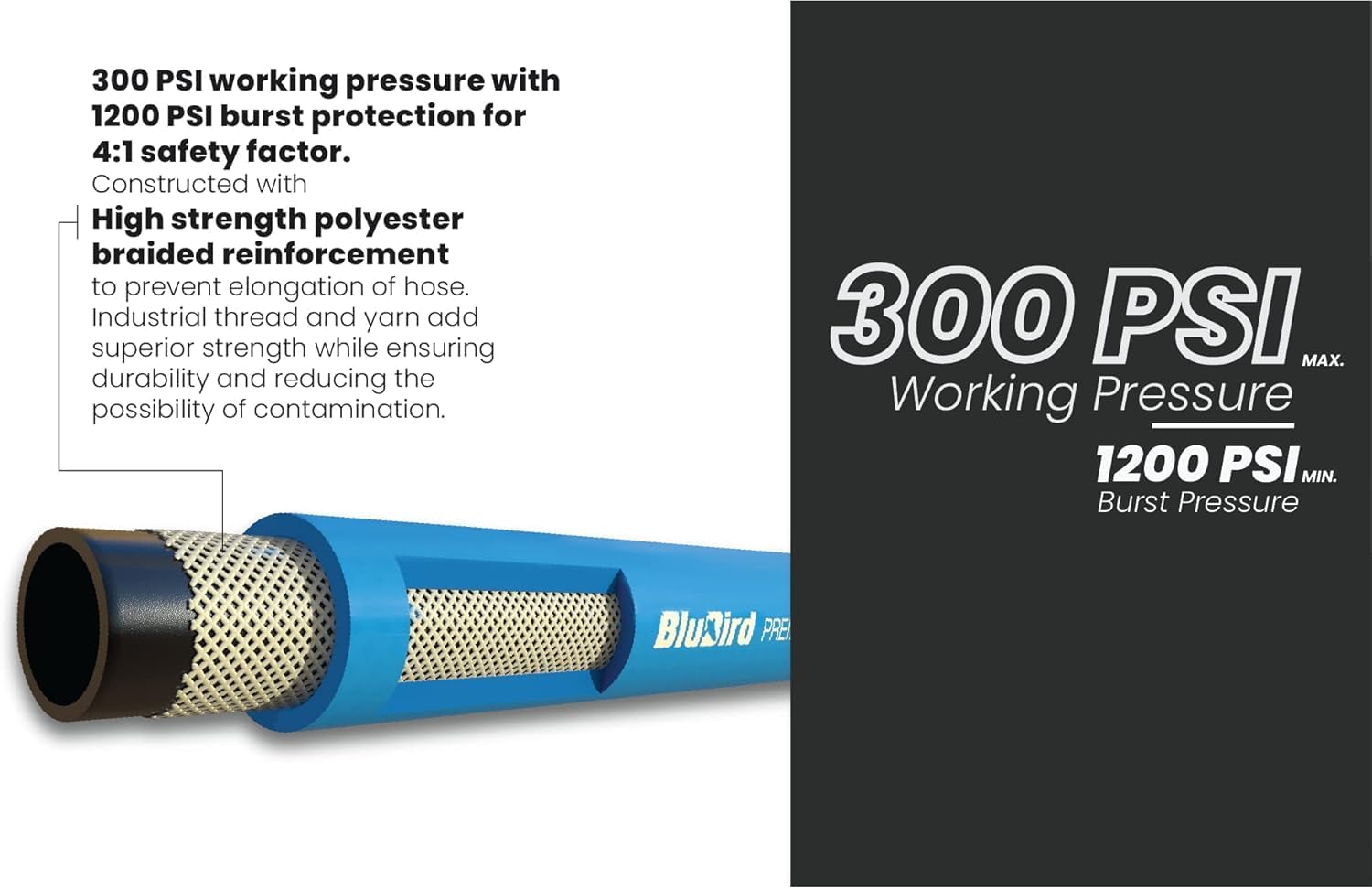 BLUBIRD BB3850 3/8" x 50' Rubber Air Hose, 100% Rubber, Lightest, Strongest, Most Flexible, 300 PSI, 50F to 190F Degrees, Ozone Resistant, High Strength Polyester Braided | High-Performance Pneumatic Hose for Automotive Construction & Industrial, Durable…