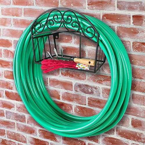 Liberty Garden Products 241 Decorative Black Garden Hose Butler with Shelf, Holds 125-Feet 14 x 6.7 x 11.5