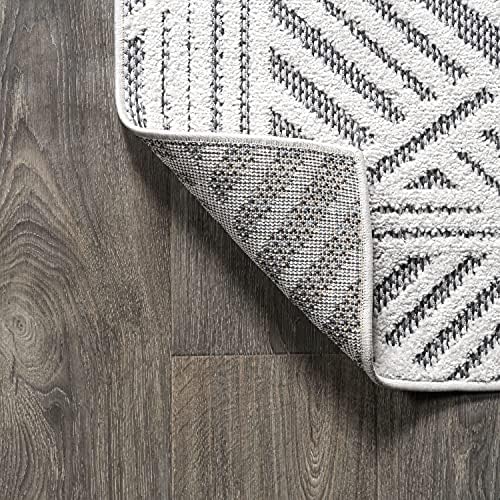 JONATHAN Y Art Deco Geometric Indoor Outdoor Area Rug 3X5 White/Black, Jordan High-Low Pile for Backyard, Patio, Porch, Easy-Cleaning, High Traffic