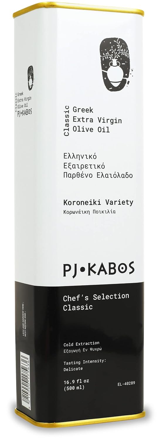 P.J. KABOS 2025/26 Harvest, Everyday Greek Extra Virgin Olive Oil, Kosher, Greece, Cold Extracted, 16.9 oz Tin, Koroneiki