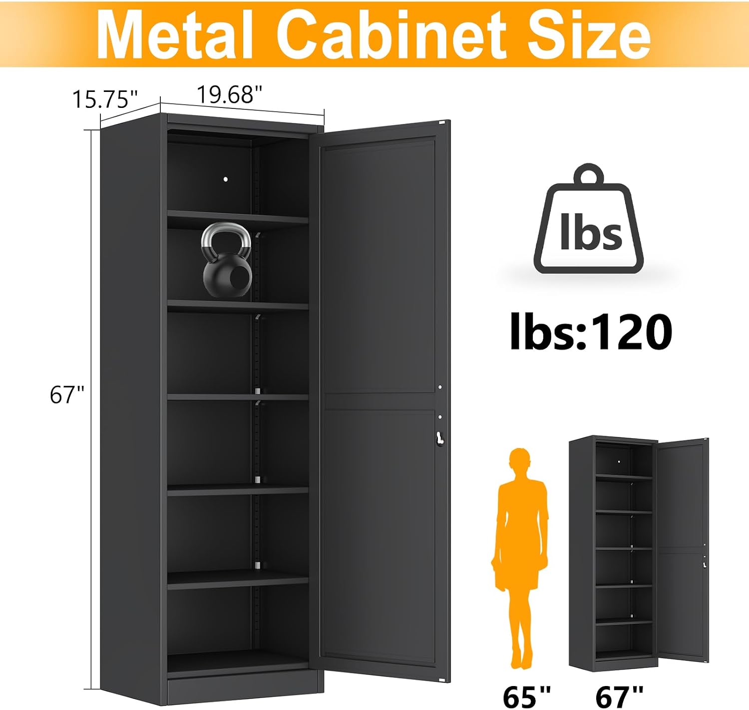 Ckzbx Tall Narrow Storage Cabinet 66.93" H Tall Bathroom Cabinet Metal Pantry Cabinets, 4 Adjustable Shelves for Kitchen, Home Office, Living Room, Dinning Room (20 inches Wide White)