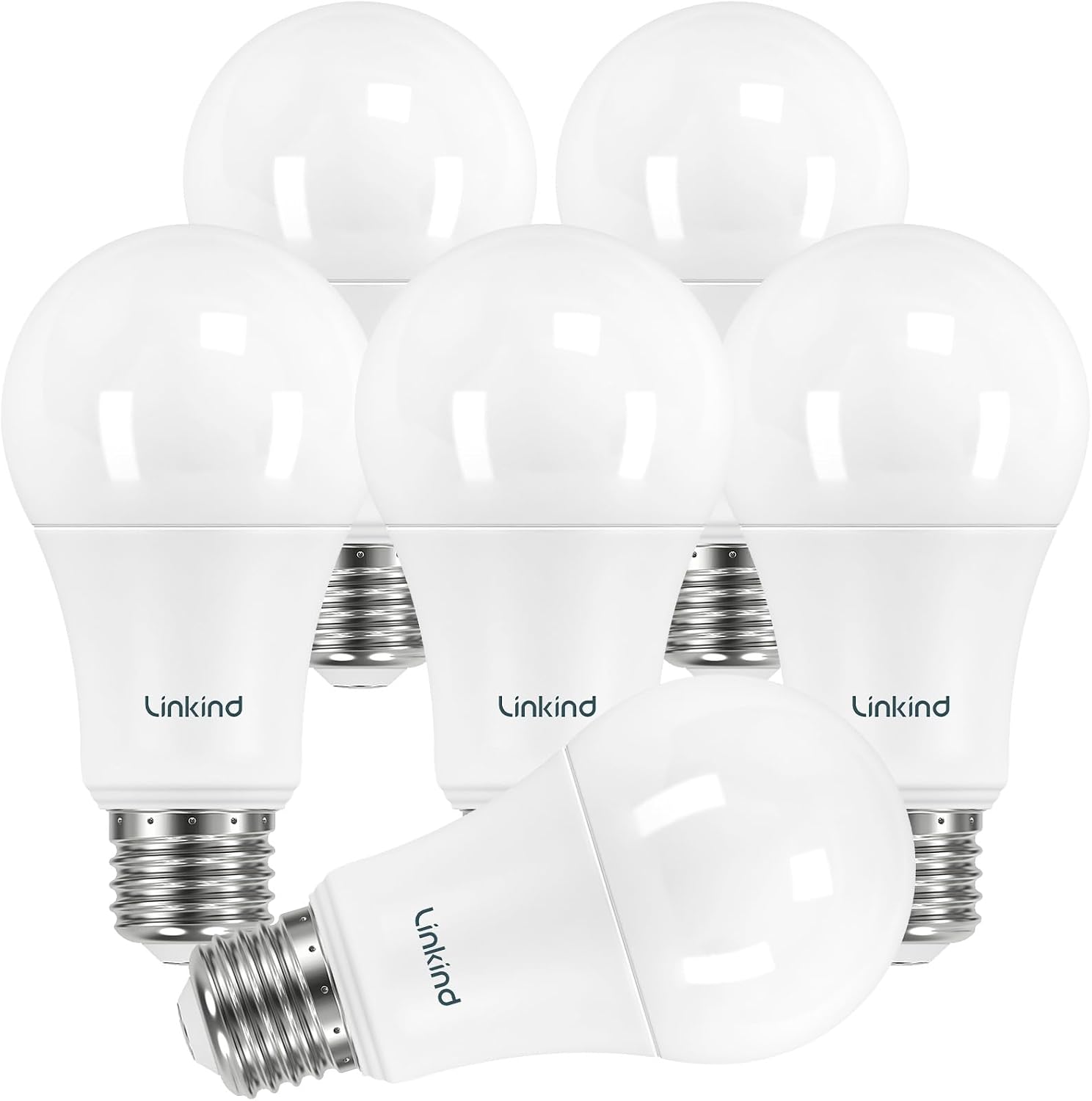 Linkind A19 LED Light Bulbs, 100 Watt Equivalent, 2700K Soft White 6 Packs