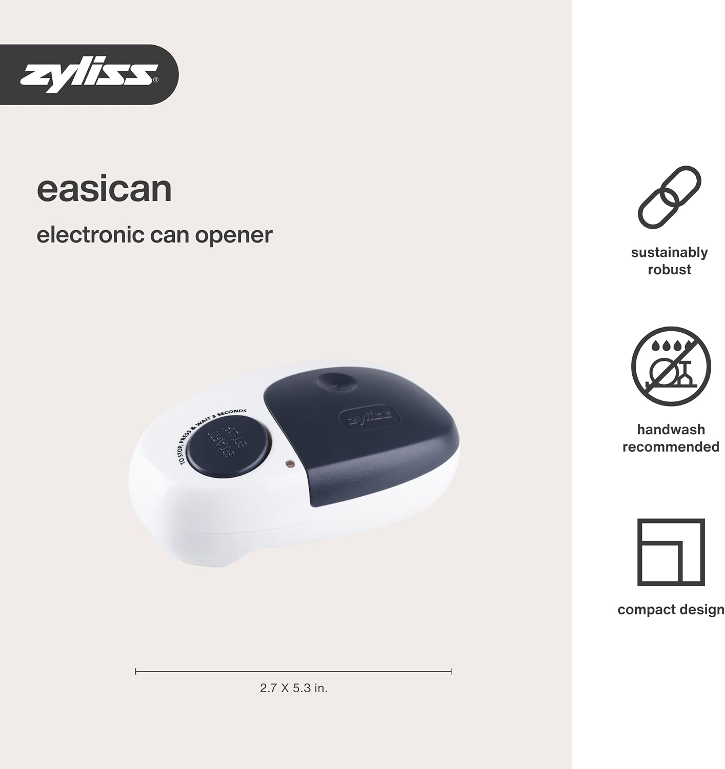 Zyliss EasiCan Electric Can Opener – One-Touch Automatic Tin Opener with Magnet for Safe Lid Removal – Compact