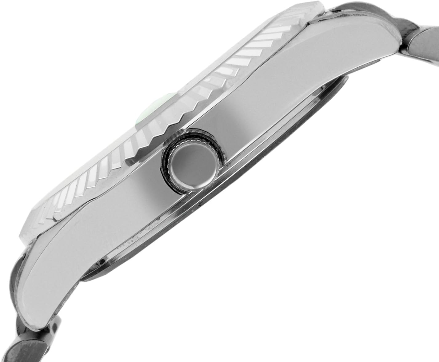 Peugeot Men's Stainless Steel Big Face Luxury Watch with Day Date Windows, Roman Numerals & Coin Edge Fluted Bezel Watch