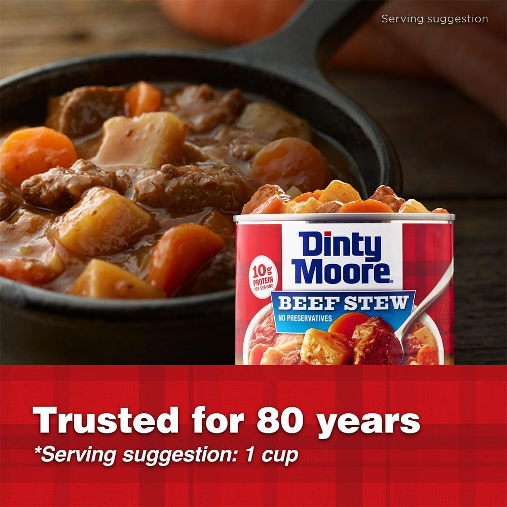 DINTY MOORE Beef Stew, 15 oz (12 Pack), With Fresh Potatoes & Carrots | Fully Cooked & Ready-To-Eat, Gluten-Free, 10g Protein, No Preservatives, Perfect for Noodles, Biscuits & Hot Pies