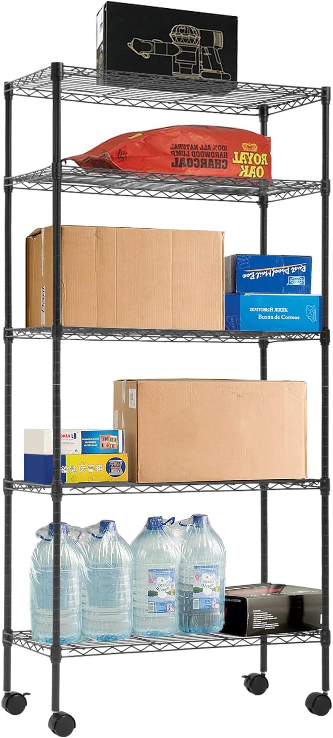 PayLessHere | 6-Tier Wire Shelf with Wheels | 45"x18"x82" | Black