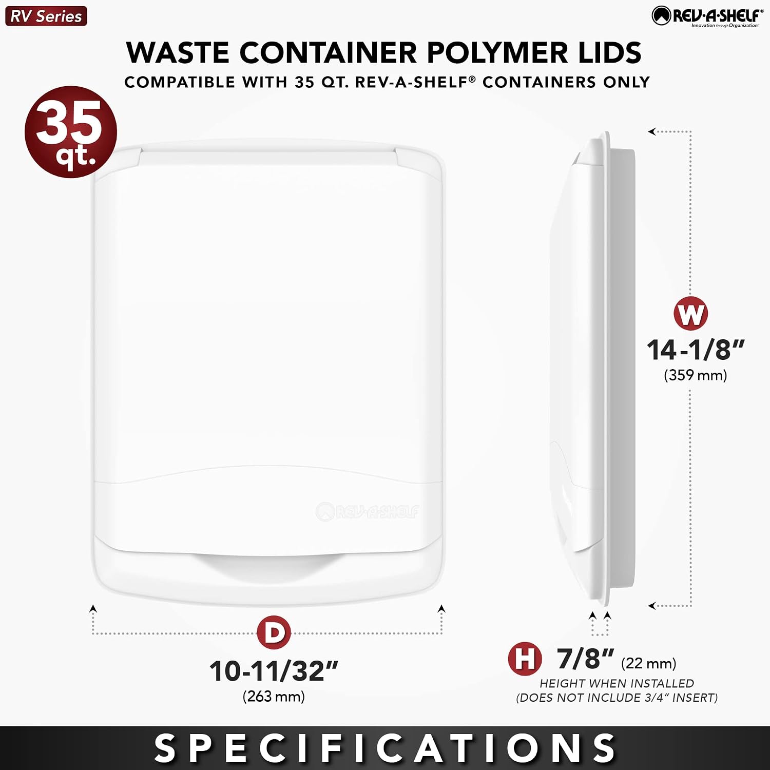 Rev-A-Shelf 35 Qt Under Sink Garbage Can Lid for Base Kitchen and Bathroom Cabinet, Replacement Plastic Trash Bin Lid Only, White, RV-35-LID-1