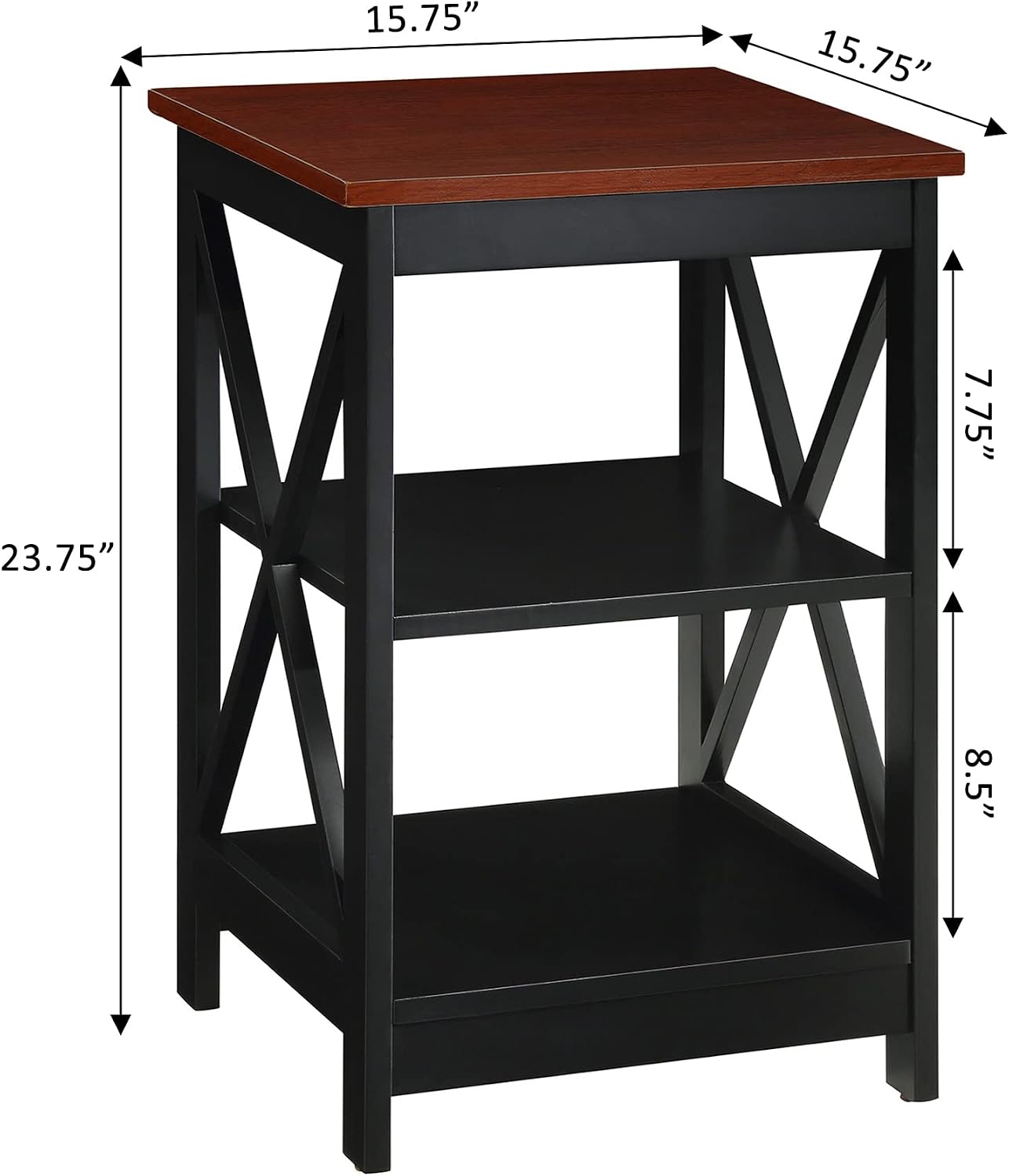 Convenience Concepts Oxford End Table 15.75" - Modern Living Room Table with Storage Shelves, Transitional Nightstand Side Table for Home Decor and Display, Espresso