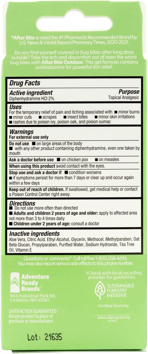 After Bite Outdoor Bug Bite Itch Relief, Diphenhydramine HCl Gel, 4Pk