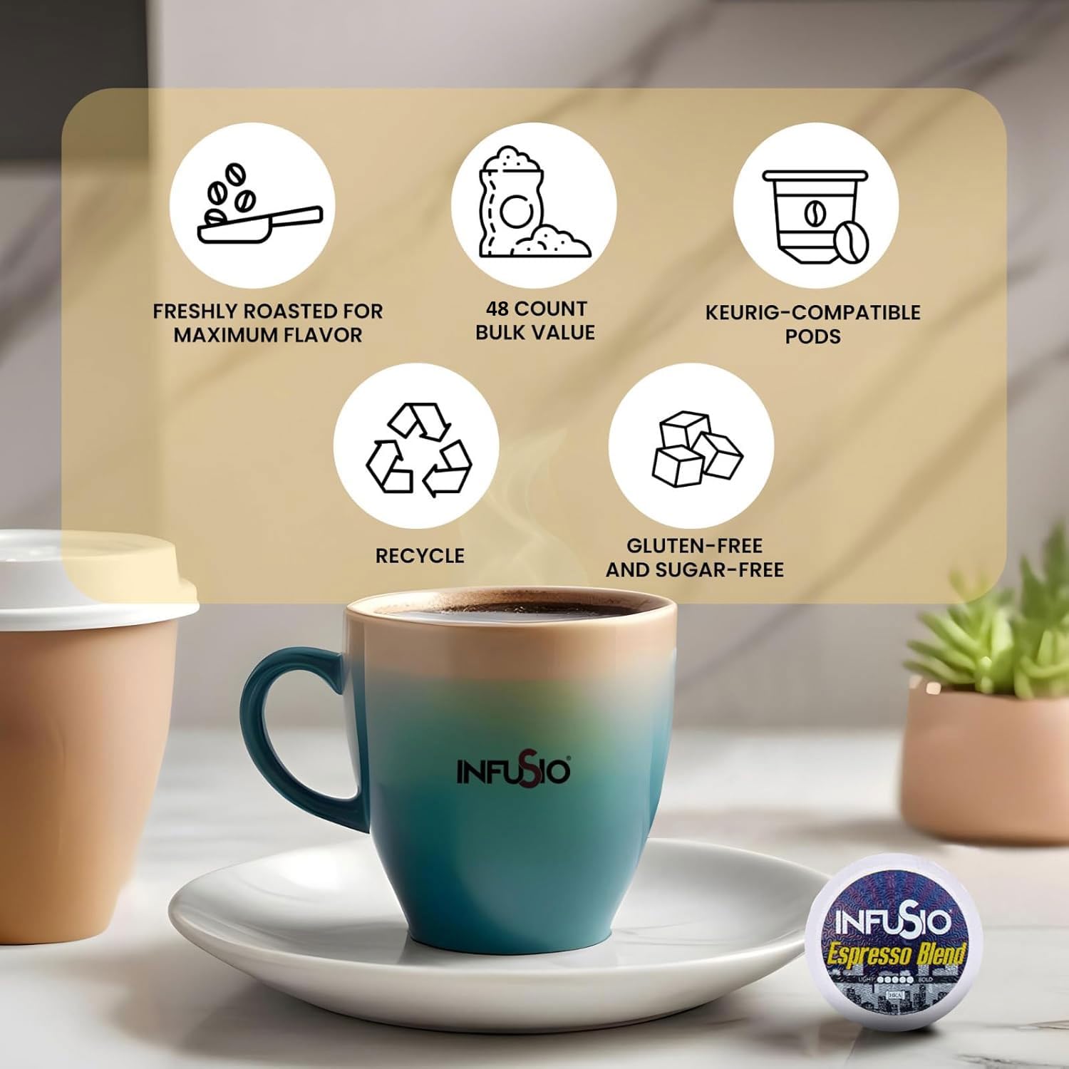 InfuSio Coffee Pods World Origins Variety Pack – 96 Count, 12 Blends Inspired by Colombia, Ethiopia, Kenya, Costa Rica & More, Medium & Dark Roast, Low Acid, Keurig Compatible