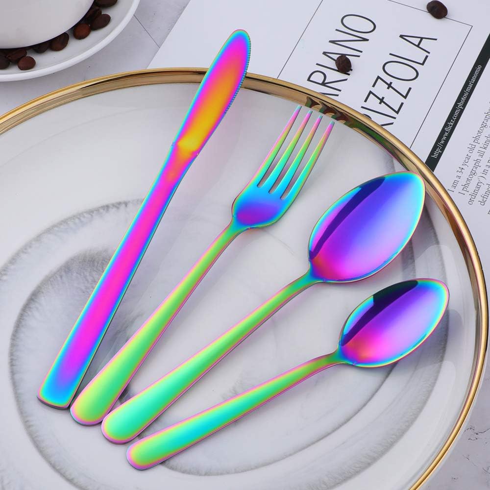 BuyGo Rainbow Silverware Set Flatware Set Stainless Steel Colorful Dinnerware Set 16-Piece Multicolor Cutlery Set, Service for 4