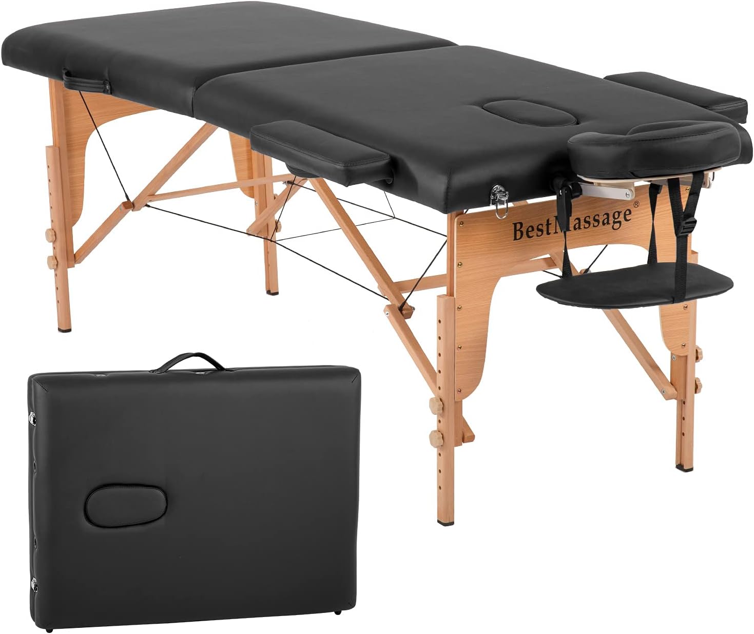 BestMassage Massage Bed Portable Massage Table 28 inch Wide Lash Bed Height Adjustable PU Leather 2 Folding with Oxford Bag for Spa Footmassage Facial CareSpa Tattoo