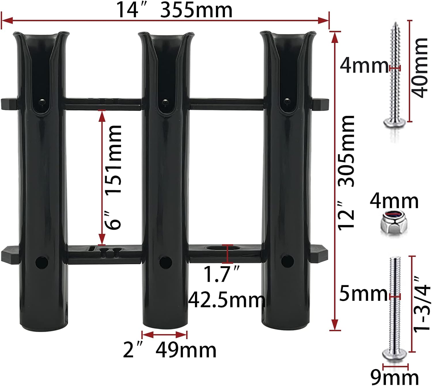 ISURE MARINE Fishing Rod Holder Bracket Wall Mounted Boat Side Mount Tool Holder Tube Links with Screws 2/3/4/6 Pole Tube (White/Black)